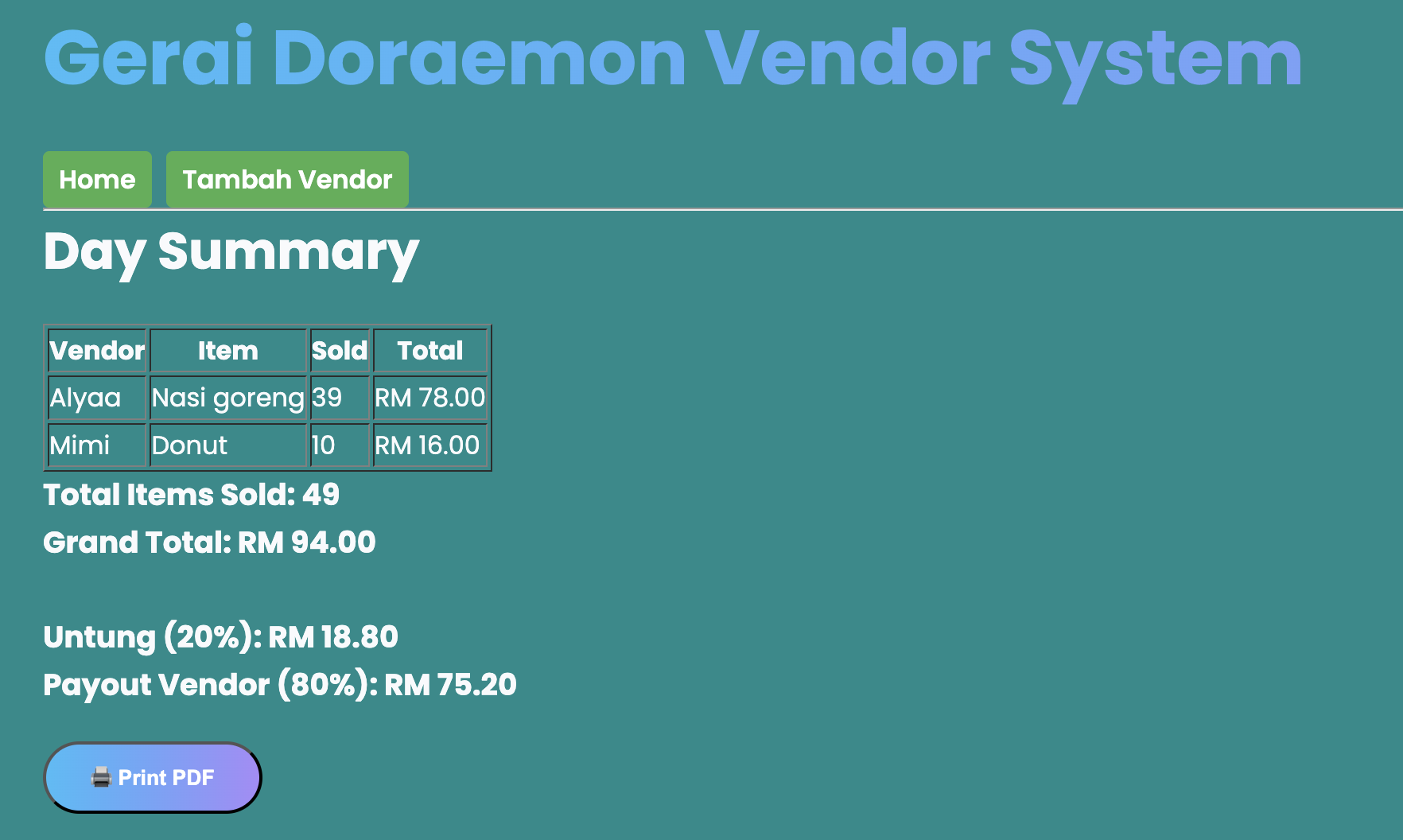 Vendor Management Screenshot 2